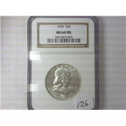 1959 Franklin Half NGC MS64 FBL
