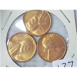 3-1942 Lincoln Cents (Red UNC)