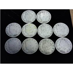 10 Assorted Liberty "V" Nickels