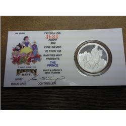 Disney Token "The Prince" 1/2 Troy Oz Fine Silver