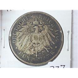 1900-A German Prussia Five Mark Silver Coin