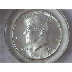 UNC 1964 Silver JFK Half In Lucite