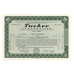 Tucker Corporation Stock With Facsimilie Signature Of The Legendary Automaker Preson Tucker
