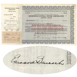 Rochester Central Power Corp. Issued To And Signed On Verso By Edward Bausch