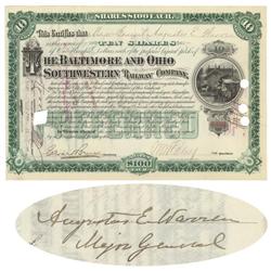 Baltimore & Ohio Southwestern Railway Company Issued To Major General Augustus E. Warren And Signed 