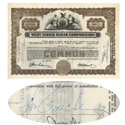 West Indies Sugar Corp. Issued To And Signed On Verso By Don Ameche