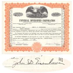 Universal Diversified Corp. Issued To And Signed On Verso By John Eisenhower, Son Of Ike