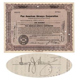 Pan American Airways Corp. Issued To And Signed On Verso By Henry J. Heinz Ii