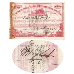 St. Louis, Alton & Terre Haute RR Stock Issued To And Signed On Verso By Morris K. Jesup