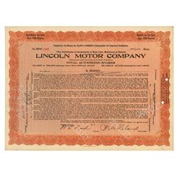 Lincoln Motor Company Signed By W.C. Leland As Vice-president And William T. Nash As Treasurer