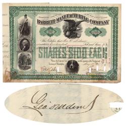 Barrett Manufacturing Company Issued To And Signed On Verso By George D. Widener
