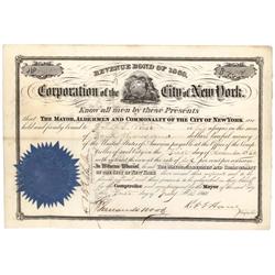 Revenue Bond Of 1860 Corporation Of The City Of New York Signed By Fernando Wood As Mayor