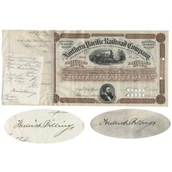Northern Pacific Railroad Stock Issued To And Signed Twice By Frederick Billings