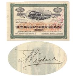 San Francisco And San Joaquin Valley Railway Company Issued To And Signed By E.P. Ripley