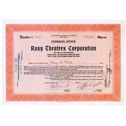 Roxy Theatres Corp. Signed By Samuel L. Rothafel As President