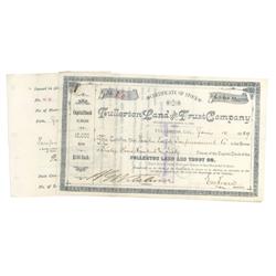 Fullerton Land And Trust Company Issued To And Signed By H.g. Wilshire