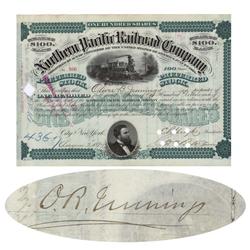 Stock Certificate Issued To And Signed By Oliver Burr Jennings With Attached Stub Detailing $70,000 