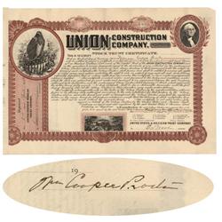 Union Construction Company Issued To And Signed On Verso By William Cooper Procter