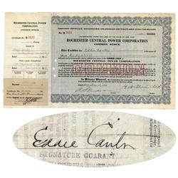 Rochester Central Power Corporation Stock Signed By Silent Film Star Eddie Cantor