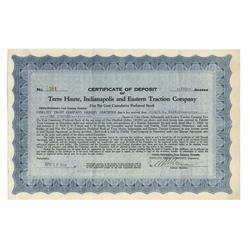 Terre Haute, Indianapolis and Eastern Traction Company Certificate of Deposit Issued To The Creator 