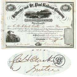 Stillwater And St. Paul RR Co. Issued To And Signed By C.H. Clark