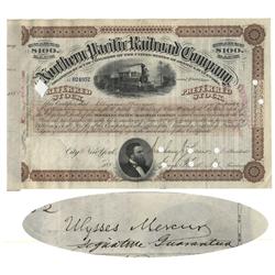 Northern Pacific Railroad Stock Issued To and Endorsed on Verso by Congressman and Pennsylvania Supr