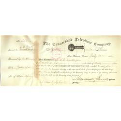 Connecticut Telephone Company Extremely Early Telephone Stock Signed By Marshall Jewell