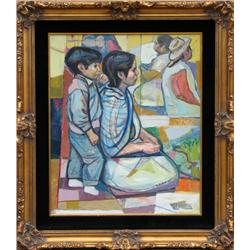 Irving Amen, Kneeling Mother and Son, Painting