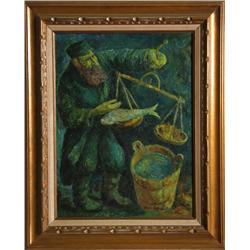 Chaim Goldberg, Fishmonger, Oil Painting