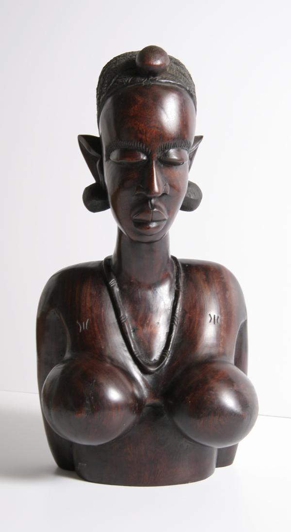 African Female Sculpture, Laquered Hardwood