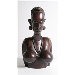 African Female Sculpture, Laquered Hardwood