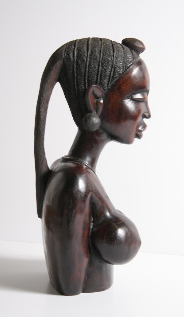 African Female Sculpture, Laquered Hardwood