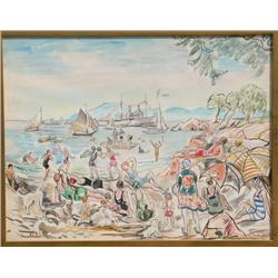 Margaret Wendell Huntington, Beach Scene, Watercolor