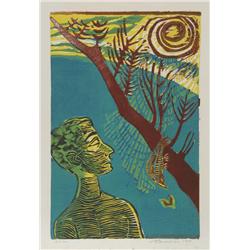 Martin Barooshian, Sungazer, Woodcut