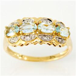 1.36Ct Natural Aquamarine & Diamond 9K Gold Ring (JEW-9029X)