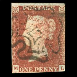 1841 RARE British 1p Red Victoria Stamp Hi Grade Maltese Crross (STM-0034)