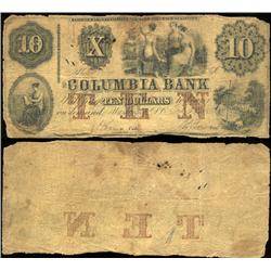 1850 Columbia Bank Washington $10 Note Better Grade (CUR-06254)