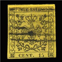 1852 RARE Italy Modena 15c Postal Stamp Hi Grade (STM-0190)