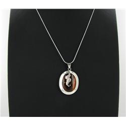 Sterling Red Coral & Mother of Pearl Pendant Necklace (JEW-1417)