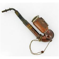 Antique German Carved Burlwood, Birch & Horn "Gefundheits..." Pipe 10" (ANT-876)