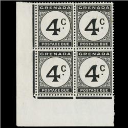 1952 Grenada 4p Postage Due Stamp Block PREMIUM (STM-0620)