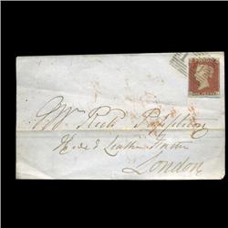 1841 RARE British 1p Red Victoria Stamp Hi Grade On Cover (STM-0060)