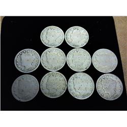 10 Assorted Liberty "V" Nickels