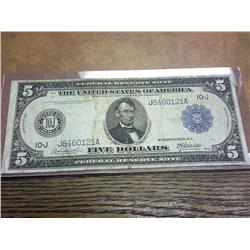 1914 US $5 Dollar Large Size Federal Reserve Note