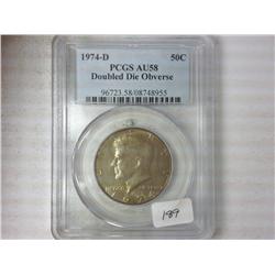 1974-D Kennedy PCGS AU58 Doubled Die Obverse