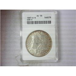 1887-O Morgan Silver Dollar ANACS AU58 VAM-5