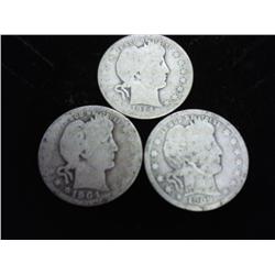 3 Assorted Barber Quarters