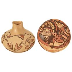 2 Hopi Carved Pottery Jars