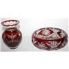 Image 1 : Hand Cut Crystal Ashtray & Ruby Red Vase