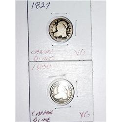 1827 and 1830 Capped Bust Silver Dime VG